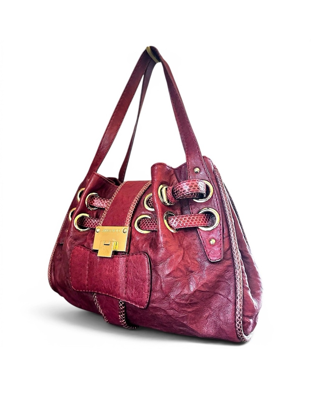 Jimmy Choo Ramona Red Leather & Snakeskin Shoulder Bag